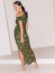 Lipsy X Samie Elishi Olive Green Mesh Sequin Midaxi Skirt - Image 6 of 7