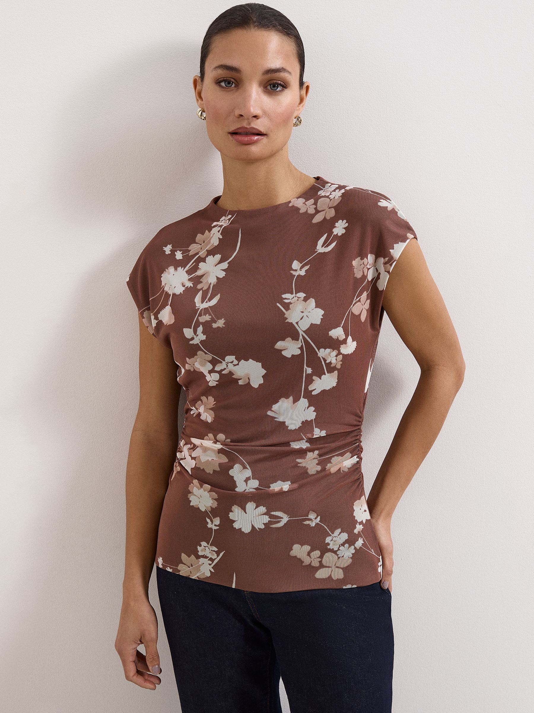 Phase Eight Women's Brown Kezia Mesh Printed Top In | Size: 16 - Image 1