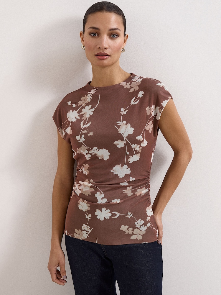 Phase Eight Brown Kezia Mesh Top - Image 1 of 6