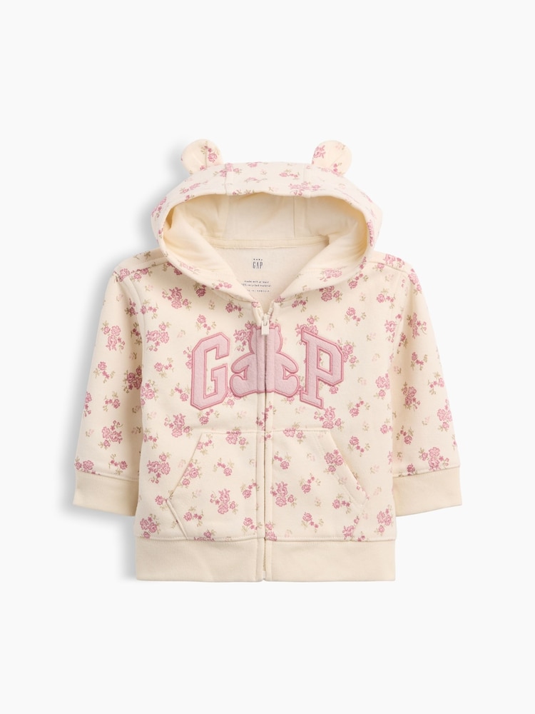 Gap Cream Floral VinstageSoft Brannan Bear Logo Zip-Up Hoodie (0-24mths) - Image 1 of 3 Gap Cream Floral VinstageSoft Brannan Bear Logo Zip-Up Hoodie (0-24mths) - Image 1 of 3