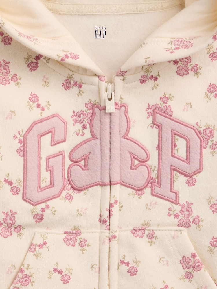 Gap Cream Floral VinstageSoft Brannan Bear Logo Zip-Up Hoodie (0-24mths) - Image 3 of 3 Gap Cream Floral VinstageSoft Brannan Bear Logo Zip-Up Hoodie (0-24mths) - Image 3 of 3