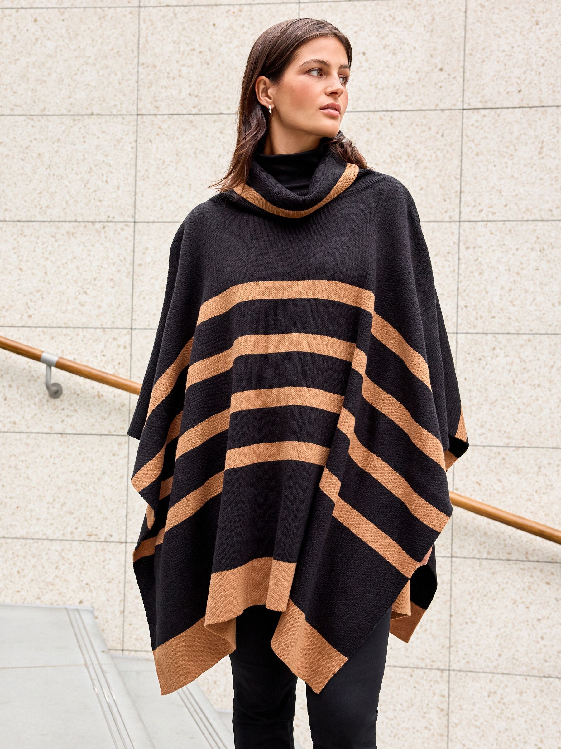 Buy Black Tan Roll Neck Stripe Poncho Jumper from Next Luxembourg