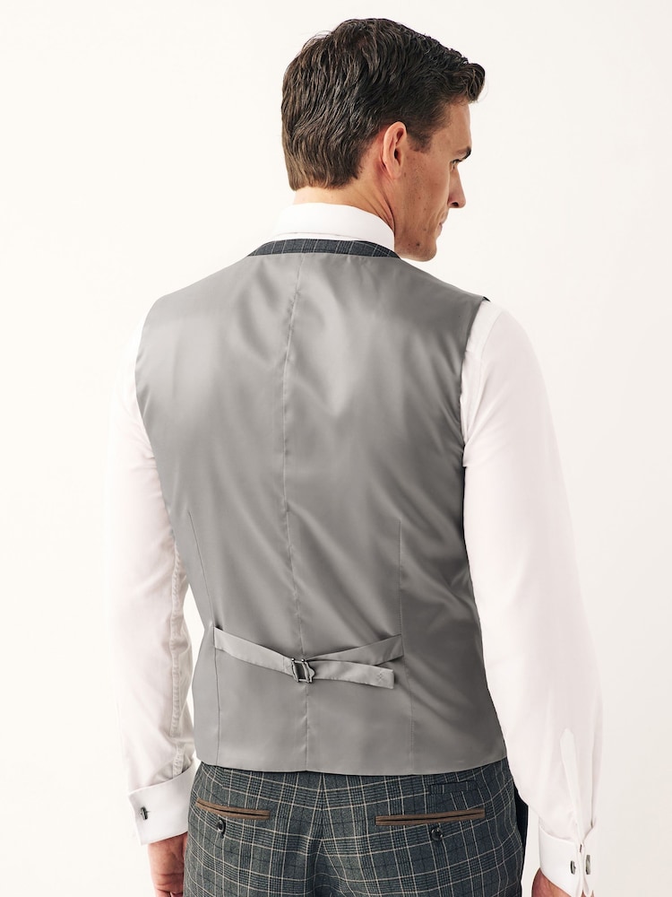 Gris de charbon de bois - Coupe classique Carreaux Costume Gilet - Image 3 of 8