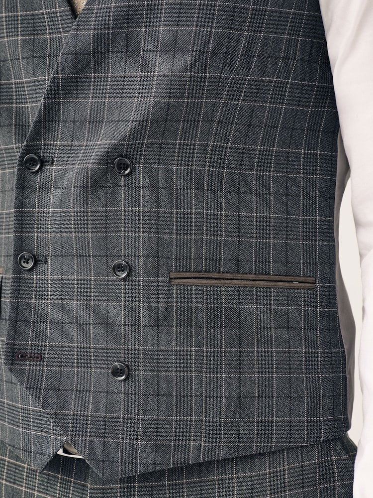 Gris de charbon de bois - Coupe classique Carreaux Costume Gilet - Image 5 of 8
