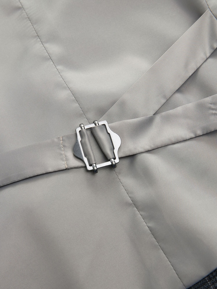 Gris de charbon de bois - Coupe classique Carreaux Costume Gilet - Image 7 of 8