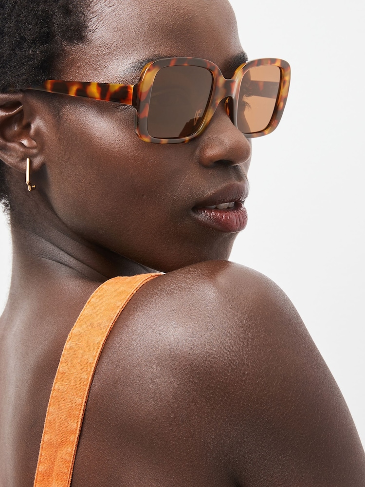 Tortoiseshell Brown Polarised Rectangle Sunglasses - Image 1 of 6