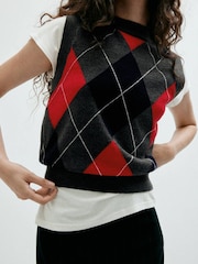 Mango Grey Argyle Knitted Vest - Image 6 of 9