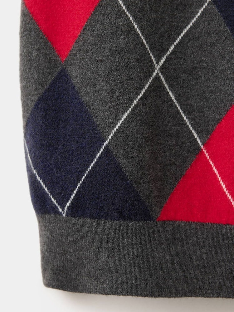 Mango Grey Argyle Knitted Vest - Image 9 of 9