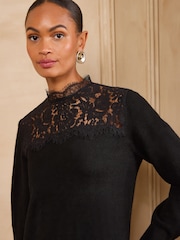 Love & Roses Black Lace Detail Knitted Mini Dress - Image 2 of 5