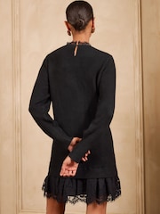 Love & Roses Black Lace Detail Knitted Mini Dress - Image 4 of 5