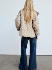 Mango Neutral Oversized Quilted Puffer Coat with Detachable Scarf - Image 2 of 7