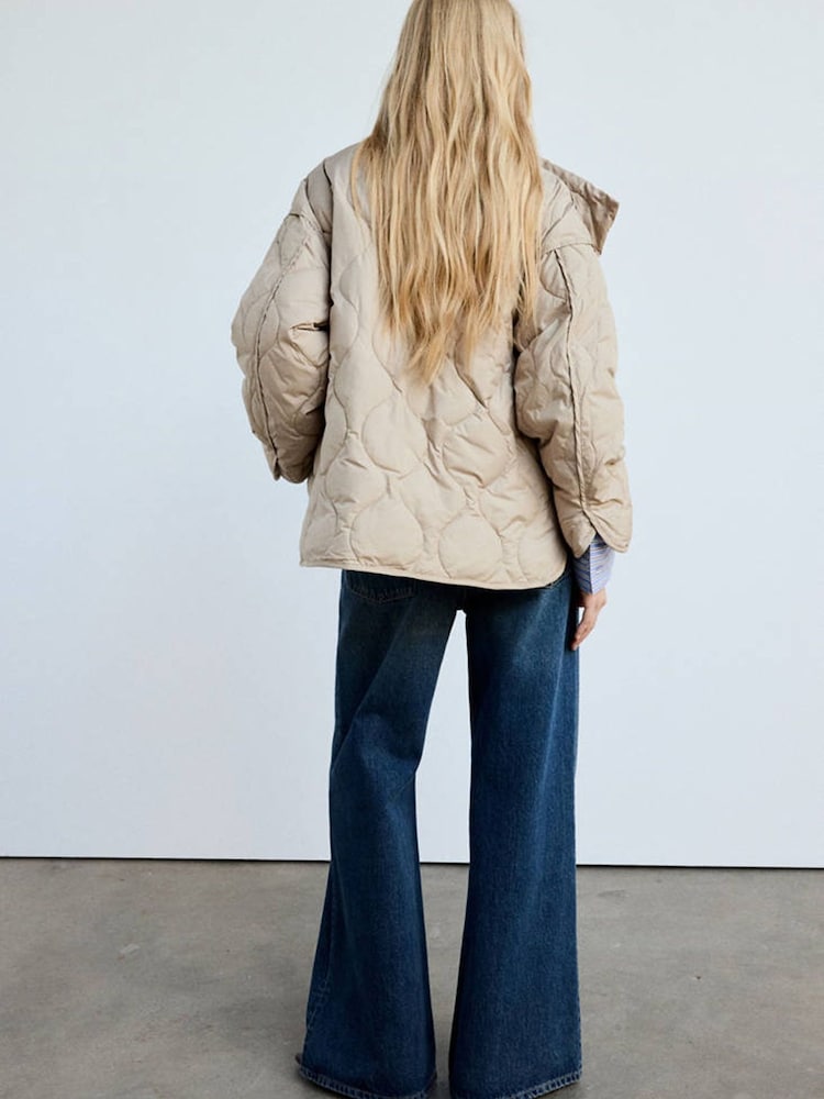 Mango Neutral Oversized Quilted Puffer Coat with Detachable Scarf - Image 2 of 7 Mango Neutral Oversized Quilted Puffer Coat with Detachable Scarf - Image 2 of 7