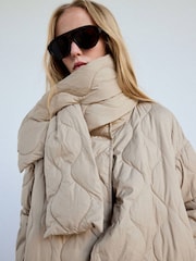 Mango Neutral Oversized Quilted Puffer Coat with Detachable Scarf - Image 3 of 7