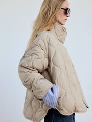 Mango Neutral Oversized Quilted Puffer Coat with Detachable Scarf - Image 4 of 7