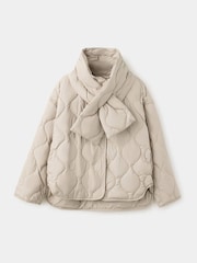 Mango Neutral Oversized Quilted Puffer Coat with Detachable Scarf - Image 5 of 7