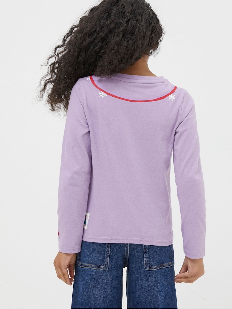 FatFace Purple Stay Cosy Mittens T-Shirt - Image 2 of 4