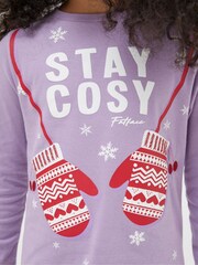 FatFace Purple Stay Cosy Mittens T-Shirt - Image 3 of 4