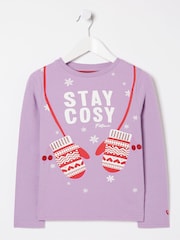 FatFace Purple Stay Cosy Mittens T-Shirt - Image 4 of 4