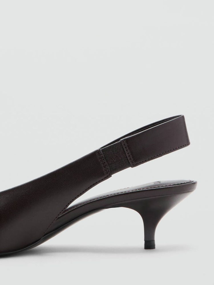 Mango Brown Faux Leather Pointed Sling Back Kitten Heels - Image 5 of 5