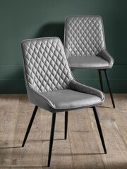 Set of 2 Monza Faux Leather Silver Hamilton Black Leg Dining Chairs - Image 1 of 8