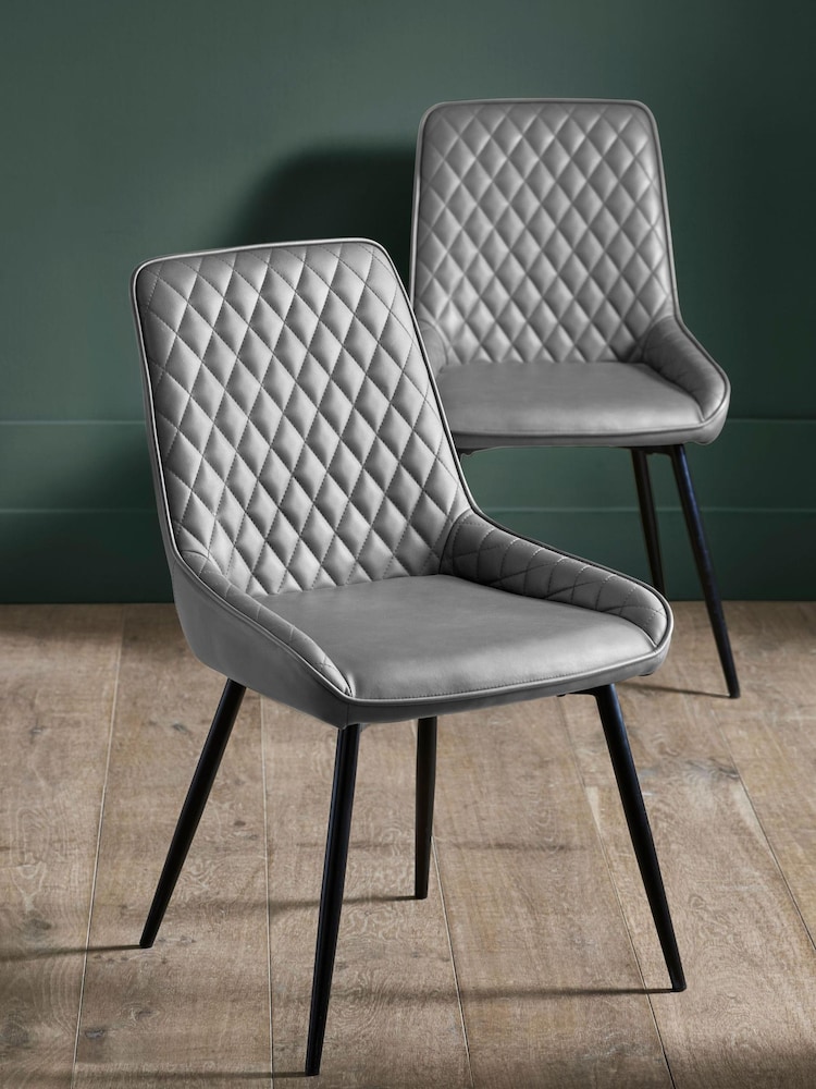 Set of 2 Monza Faux Leather Silver Hamilton Black Leg Dining Chairs - Image 1 of 8