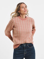 JD Williams Pink Sponge Check Short Sleeve Knitted T-Shirt - Image 1 of 4