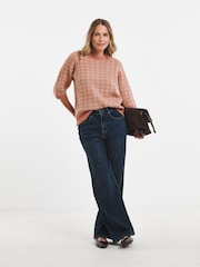 JD Williams Pink Sponge Check Short Sleeve Knitted T-Shirt - Image 2 of 4