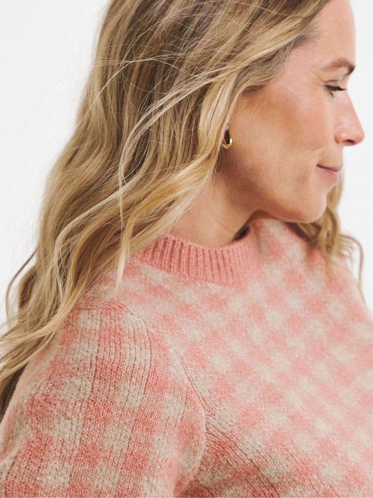 JD Williams Pink Sponge Check Short Sleeve Knitted T-Shirt - Image 4 of 4
