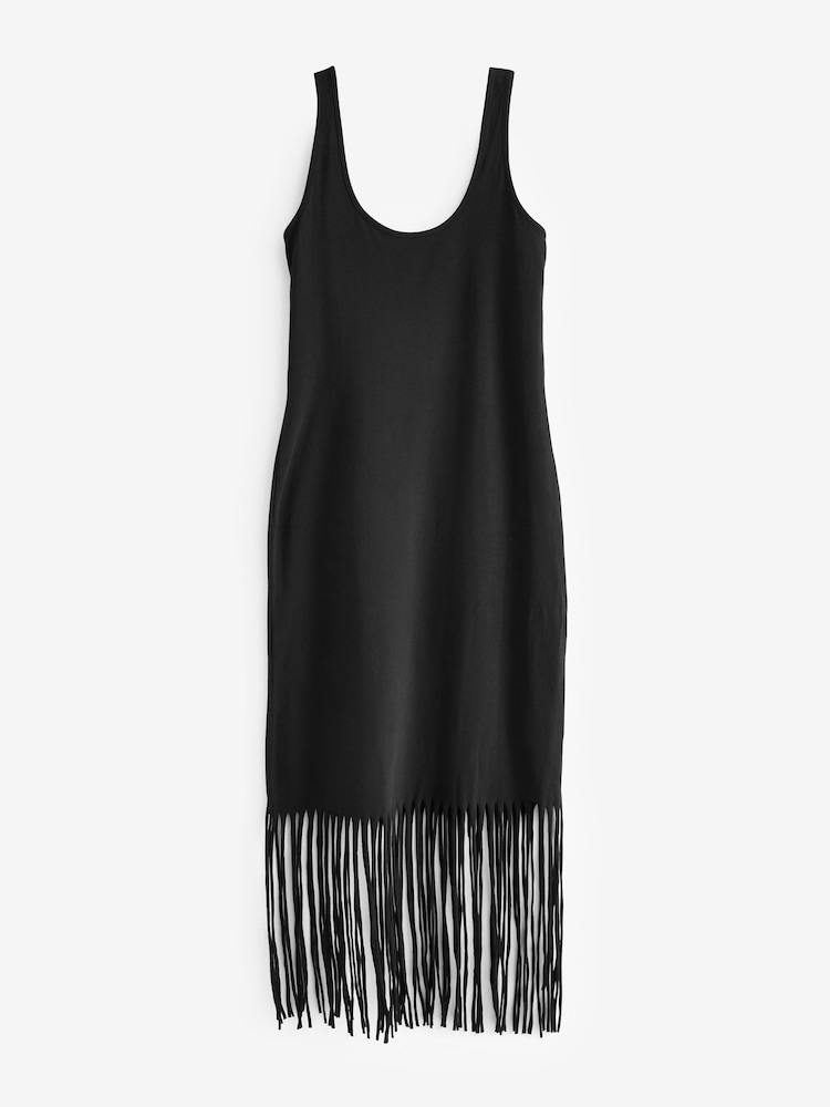 Black Fringe Summer Midi Dress - Image 3 of 6