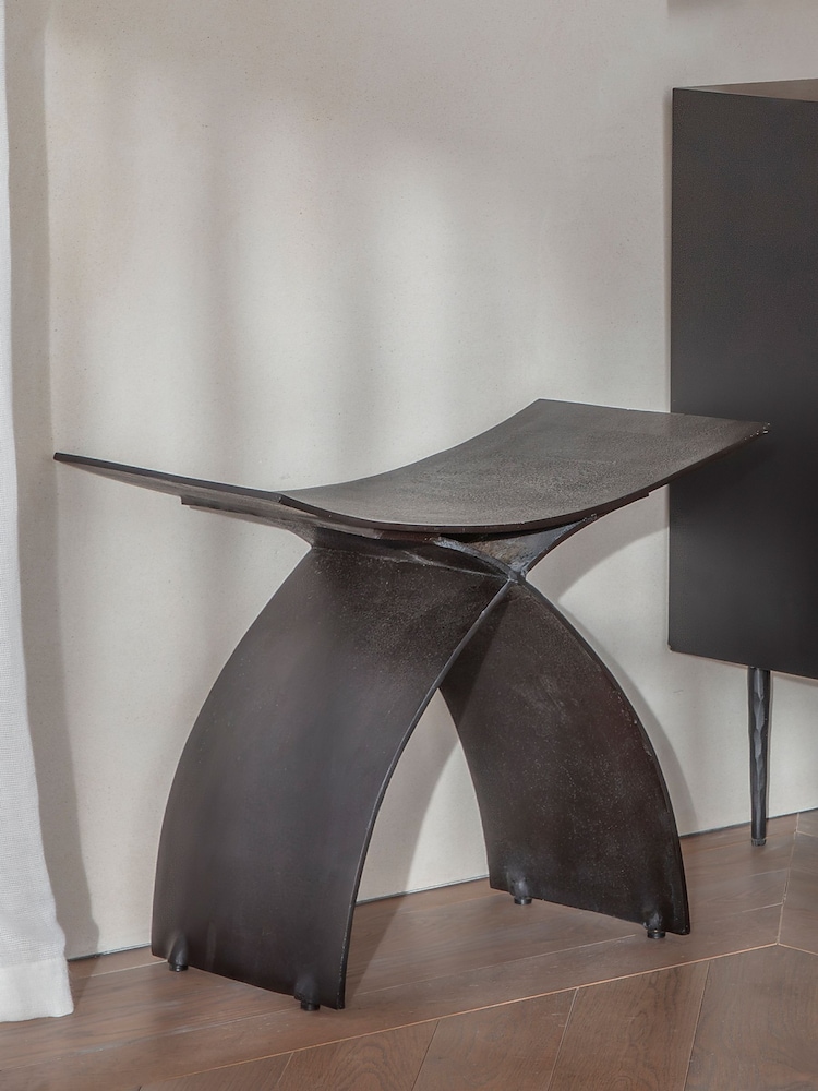 Libra Interiors Black Noir Crescent Iron Stool - Image 1 of 6 Libra Interiors Black Noir Crescent Iron Stool - Image 1 of 6