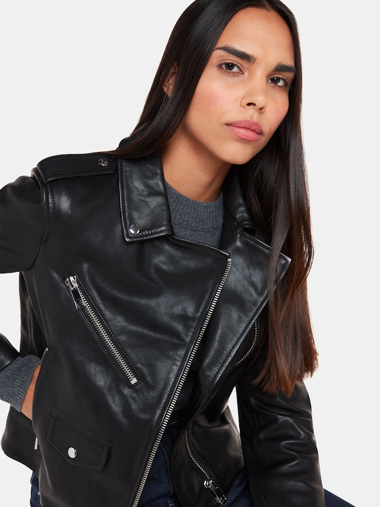 Whistles Black Pocket Leather Jacket - Image 1 of 5