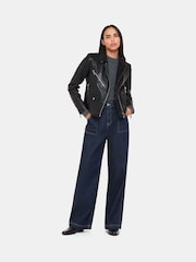 Whistles Black Pocket Leather Jacket - Image 3 of 5