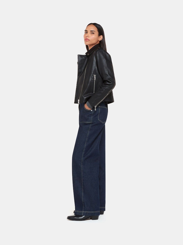 Whistles Black Pocket Leather Jacket - Image 4 of 5