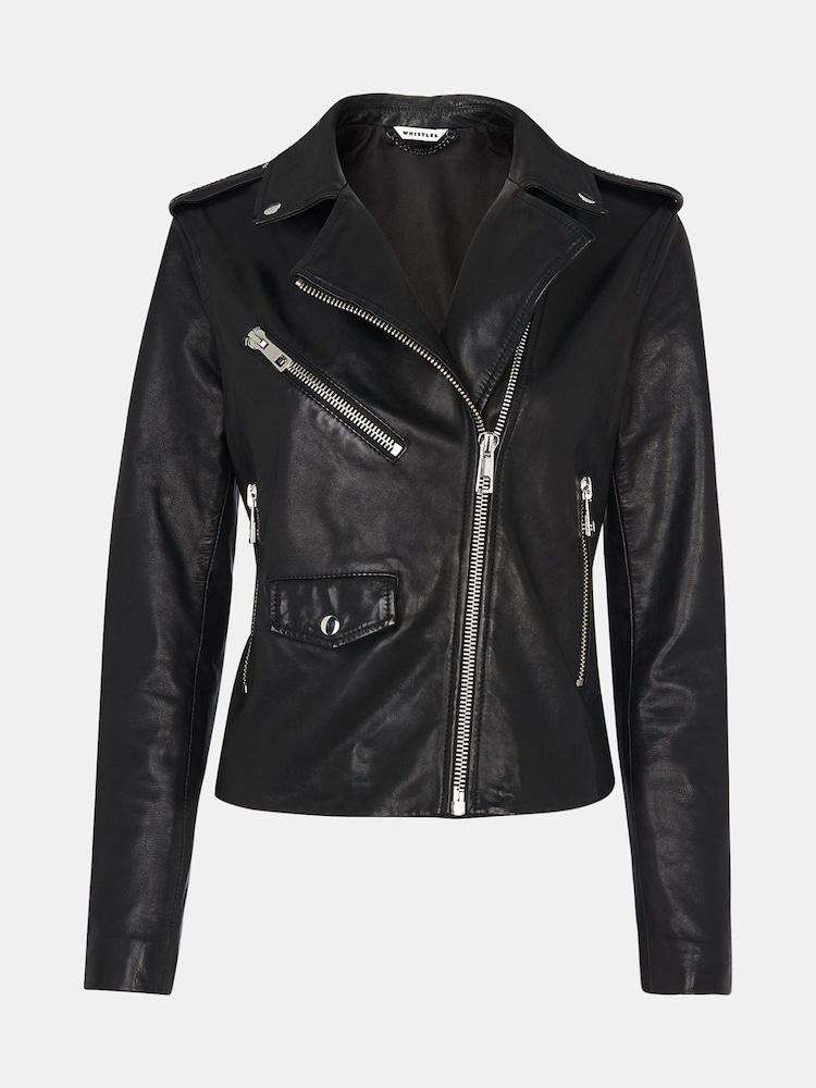 Whistles Black Pocket Leather Jacket - Image 5 of 5