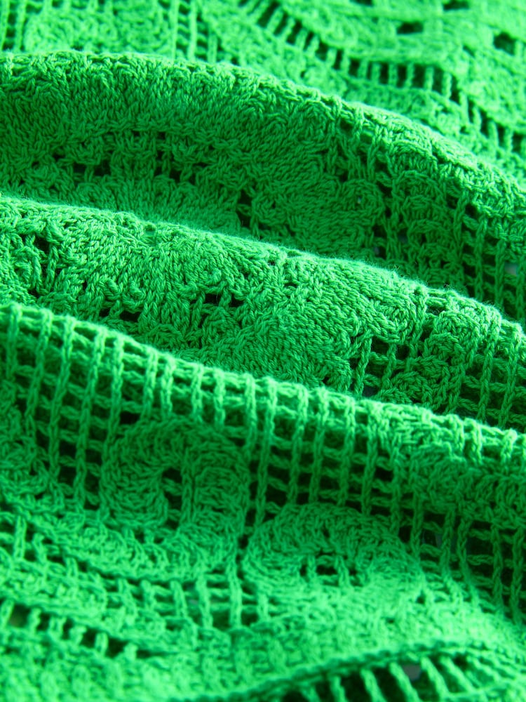 Leuchtend grün - Kurzärmeliges Häkel-T-Shirt mit Rundhalsausschnitt aus 100 % Baumwolle - Bild 7 von 7