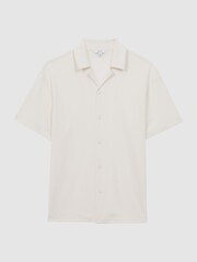 Reiss Ecru Darcy Textured Button-Through T-Shirt - Image 2 of 4