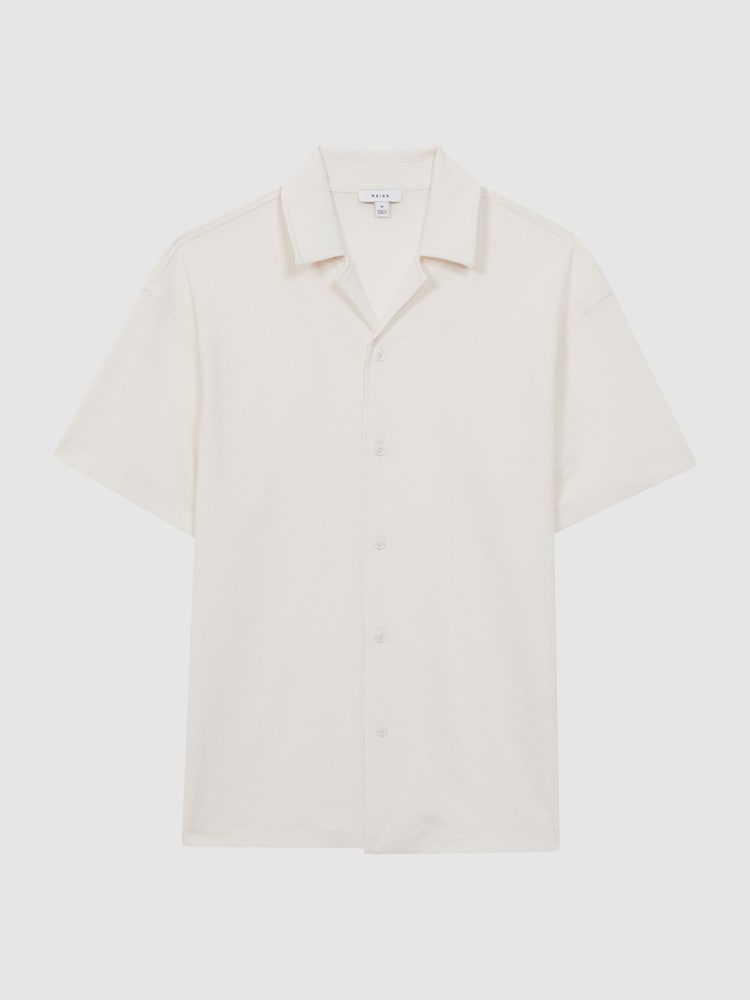 Reiss Ecru Darcy Textured Button-Through T-Shirt - Image 2 of 4
