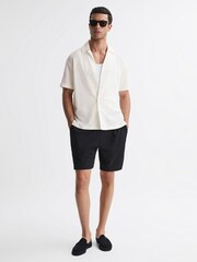 Reiss Ecru Darcy Textured Button-Through T-Shirt - Image 3 of 4
