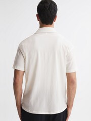 Reiss Ecru Darcy Textured Button-Through T-Shirt - Image 4 of 4