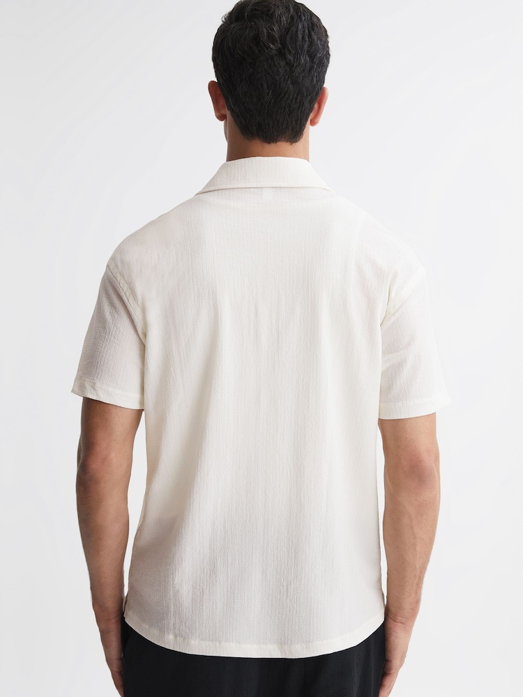 Reiss Ecru Darcy Textured Button-Through T-Shirt - Image 4 of 4