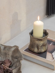 Libra Interiors Antique Brass Gold Molten Weave Candle Holder - Image 1 of 6
