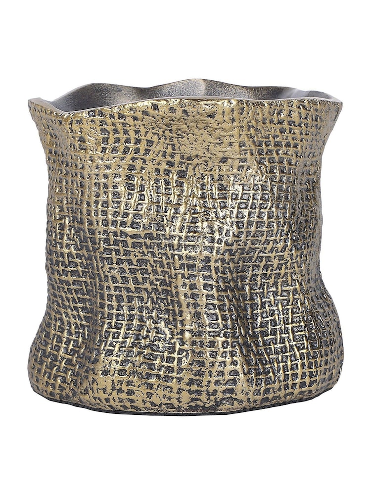 Libra Interiors Antique Brass Gold Molten Weave Candle Holder - Image 2 of 6