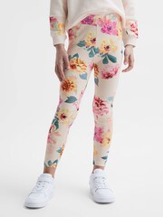Reiss Pink Essie Junior Floral Print Leggings - Image 1 of 6
