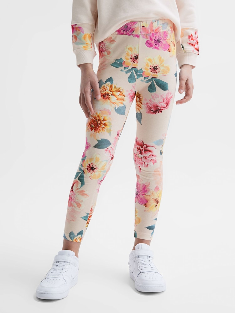 Reiss Pink Essie Junior Floral Print Leggings - Image 1 of 6