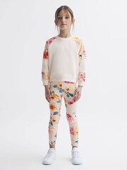 Reiss Pink Essie Junior Floral Print Leggings - Image 3 of 6