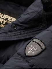 Superdry Blue Faux Fur Short Hooded Puffer Jacket - Image 5 of 6