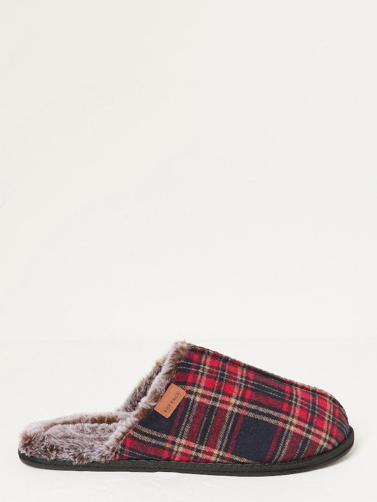 FatFace Red Harvey Check Mule Slippers - Image 1 of 4