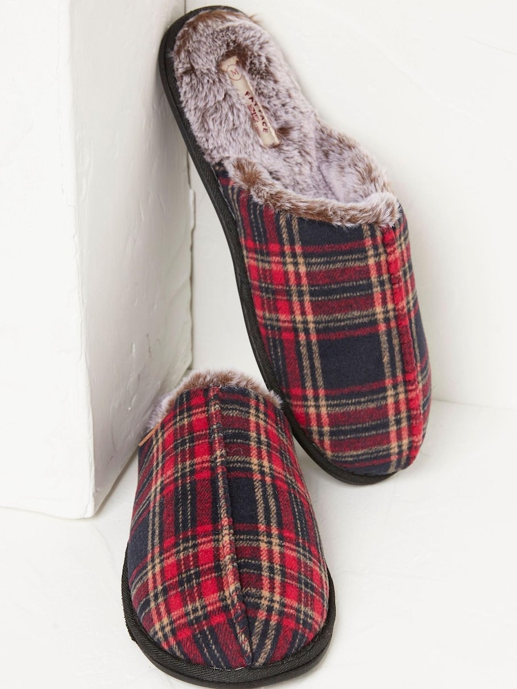 FatFace Red Harvey Check Mule Slippers - Image 2 of 4