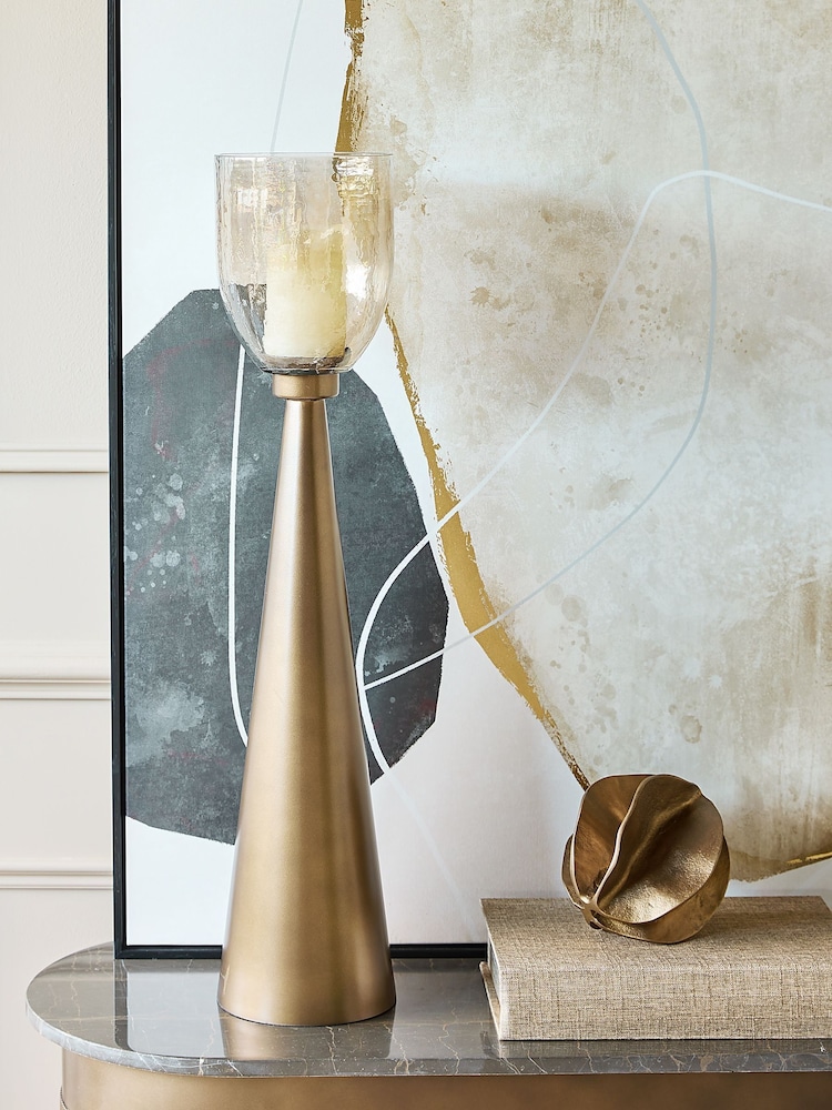 Libra Interiors Gold Southbourne Smoked Floor Hurricane 80cm - Image 1 of 5