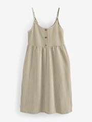 Khaki Green/White Button Down 100% Cotton Cami Summer Dress - Image 7 of 8